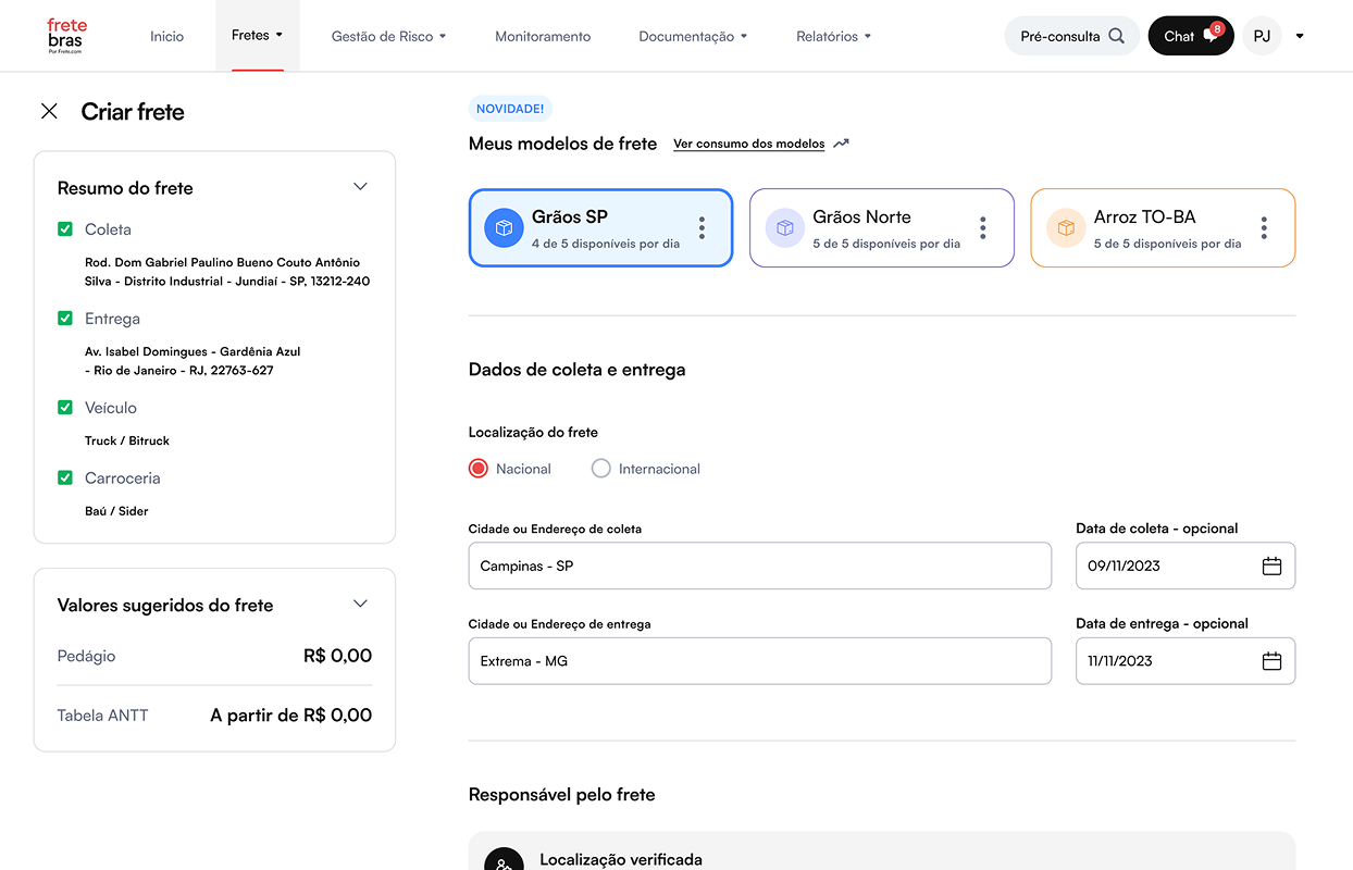 Case Template de Fretes