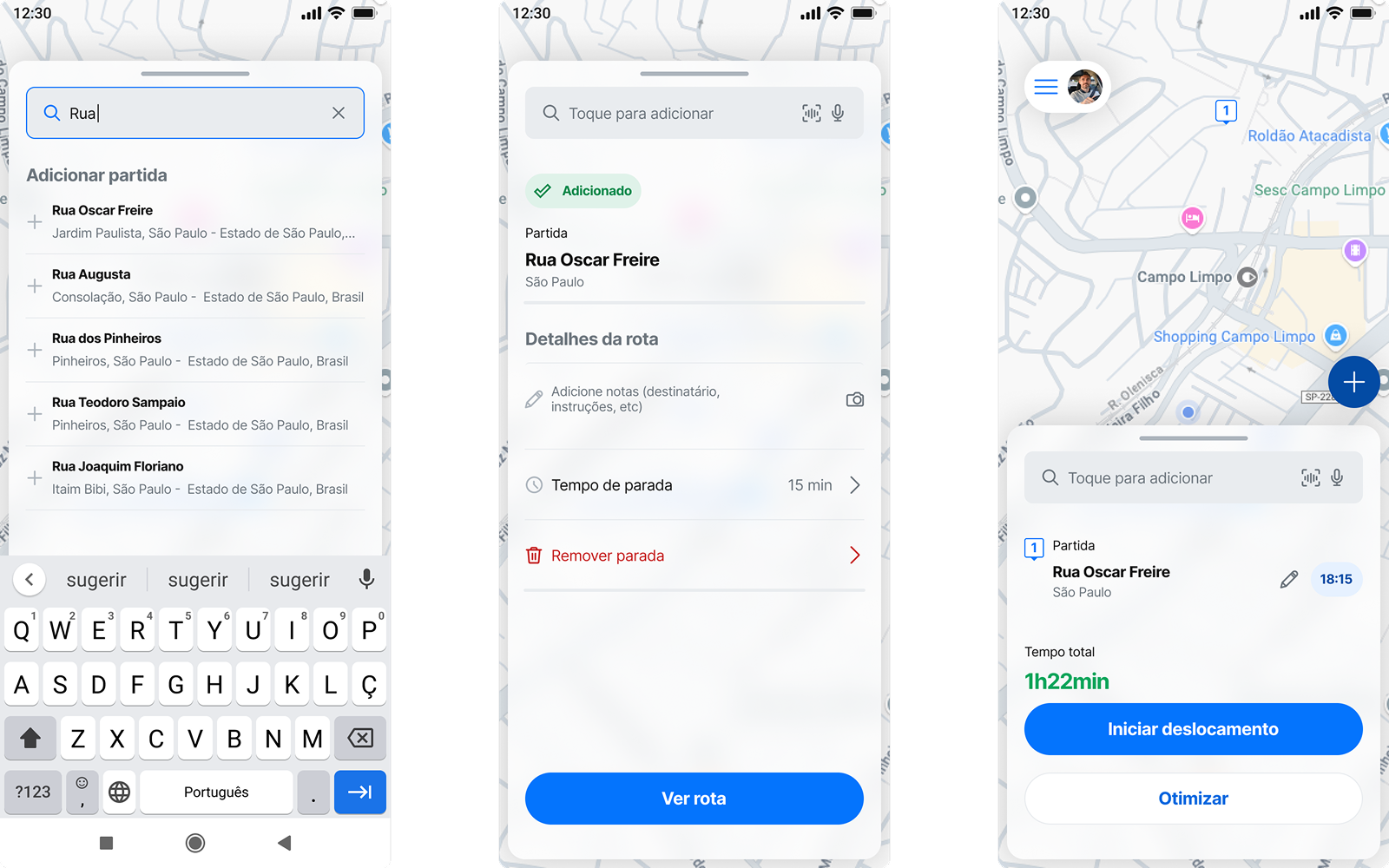 Tela principal do WiseApp com mapa de rotas otimizadas