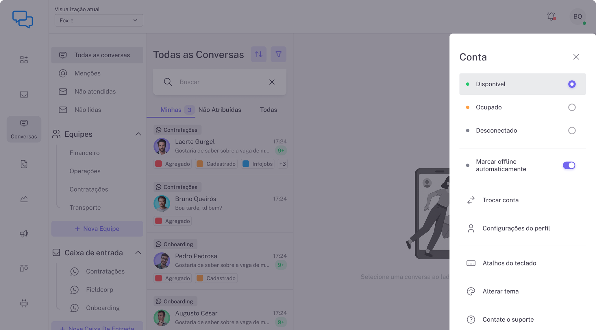 Visão geral da plataforma WiseChat redesenhada