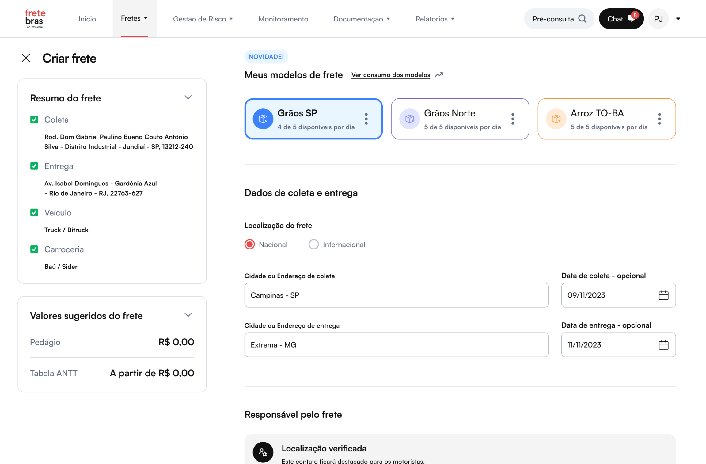 Plataforma Frete.com com ranking de gamificação e métricas de operadores