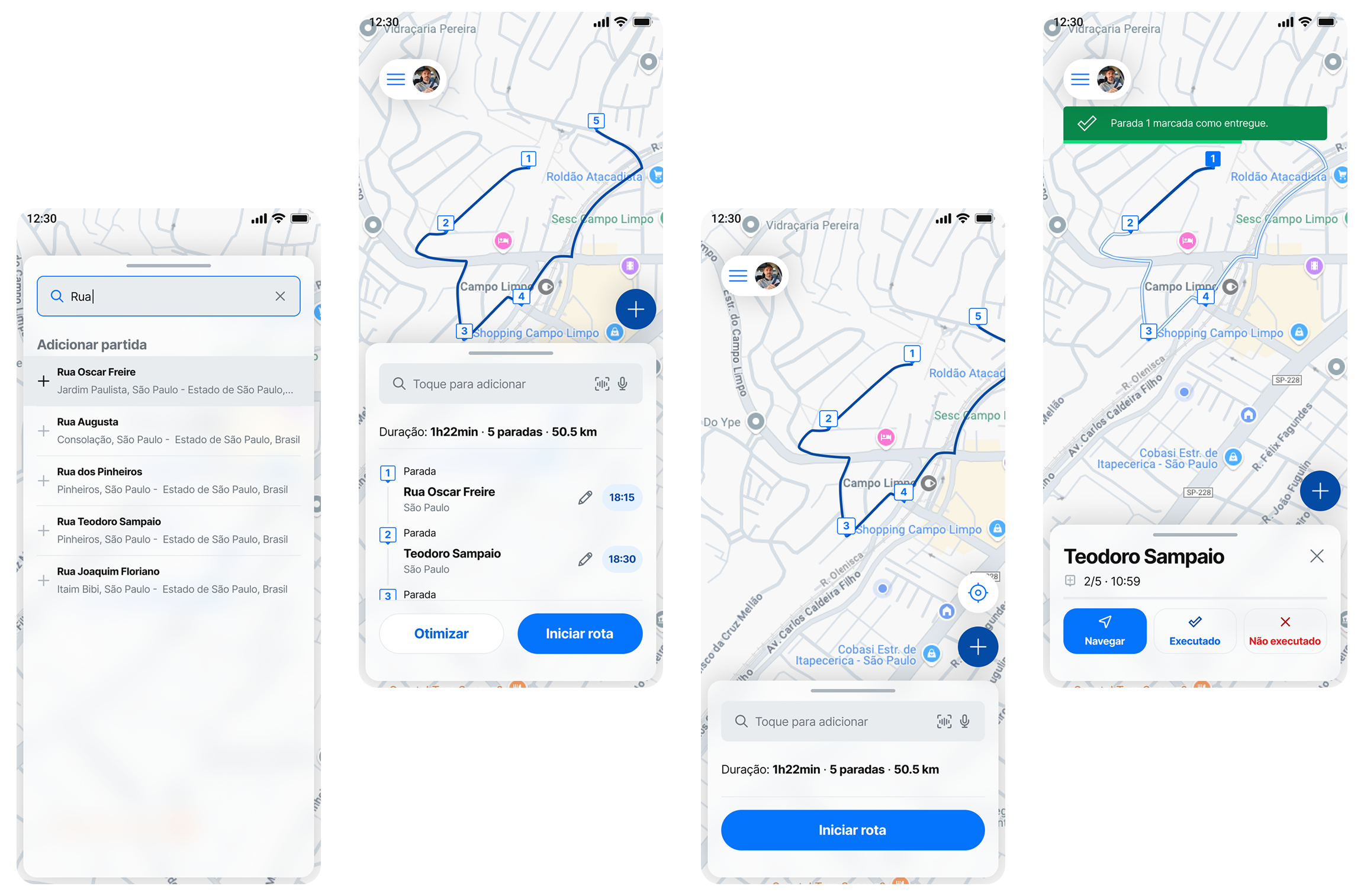 App WiseApp com interface de roteirização para motoristas